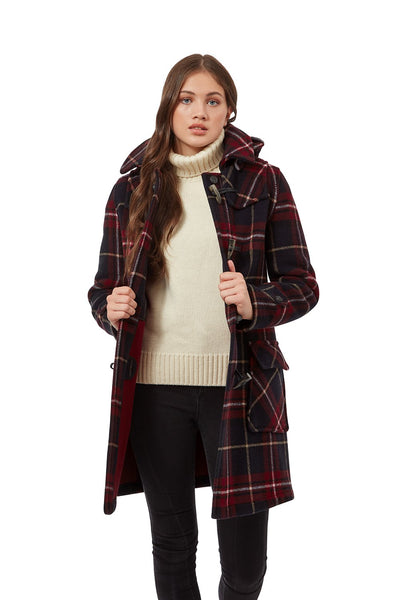 Women s London Classic Fit Duffle Coat Burgundy Check Original Montgomery Original Montgomery USA