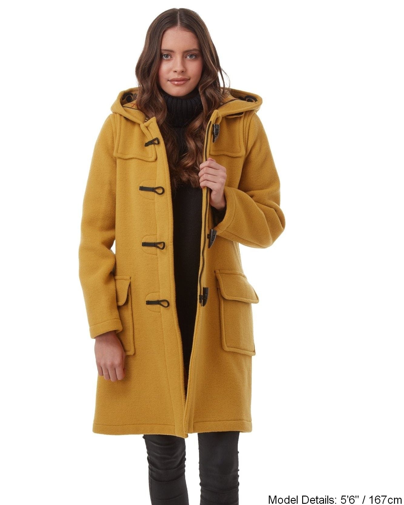 Woman's Mustard Original Classic Fit Duffle Coat With Horn Toggles