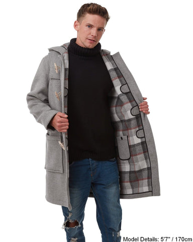 Mens Pearl Grey Classic Fit Original And Authentic Duffle Coat With Wooden Toggles