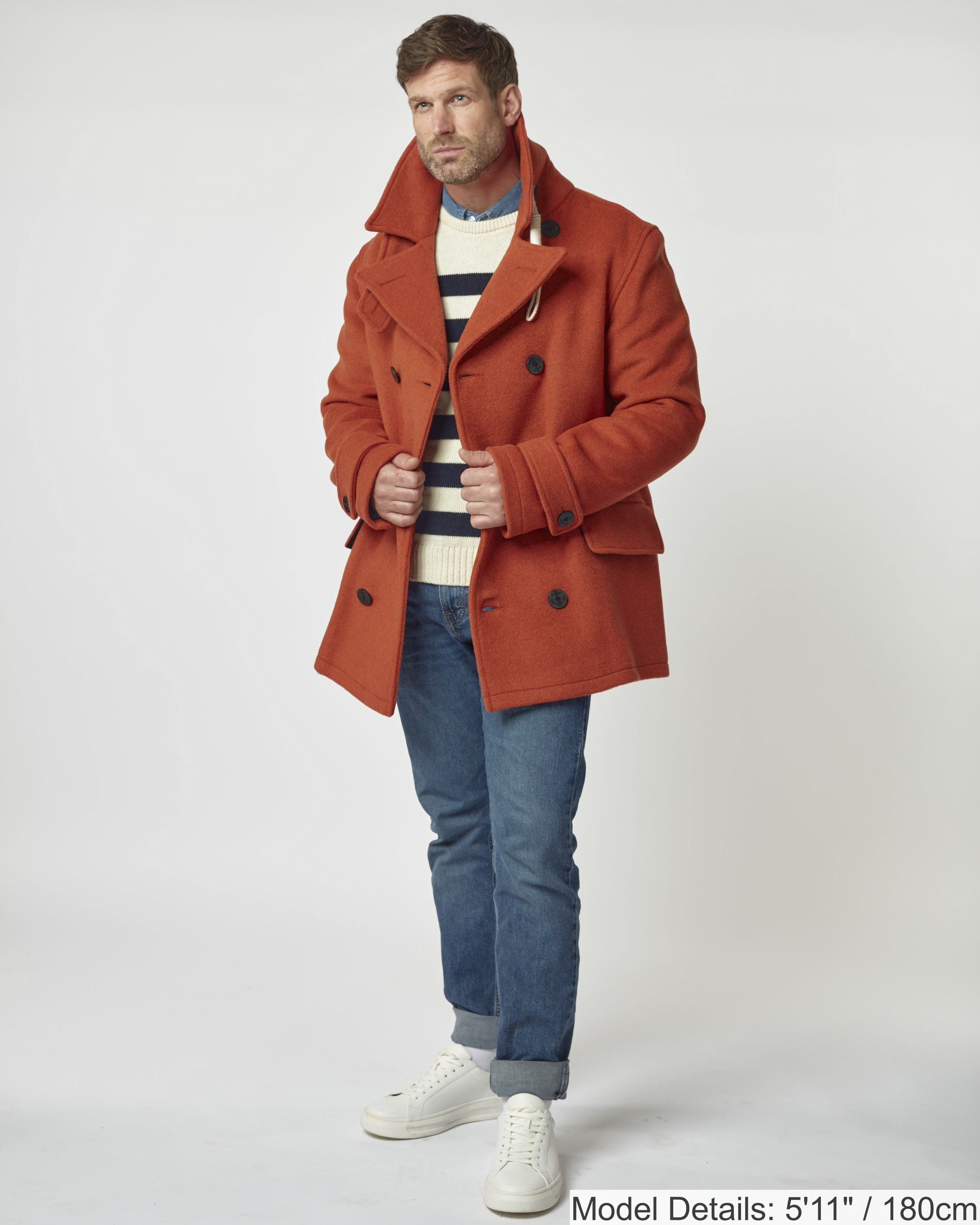 Men's Burnt Orange Teddy Pea Coat