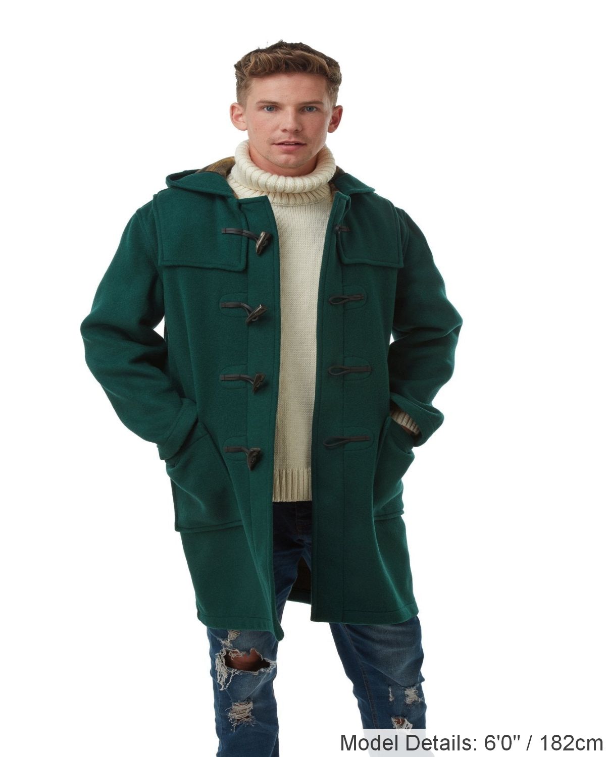 Mens British Racing Green Classic Fit Original And Authentic Duffle Coat With Horn Toggles