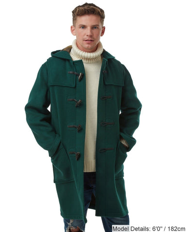 Mens British Racing Green Classic Fit Original And Authentic Duffle Coat With Horn Toggles