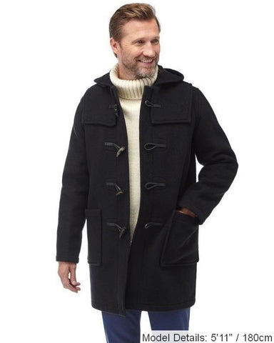 Mens Black Classic Fit Original And Authentic Duffle Coat With Horn Toggles