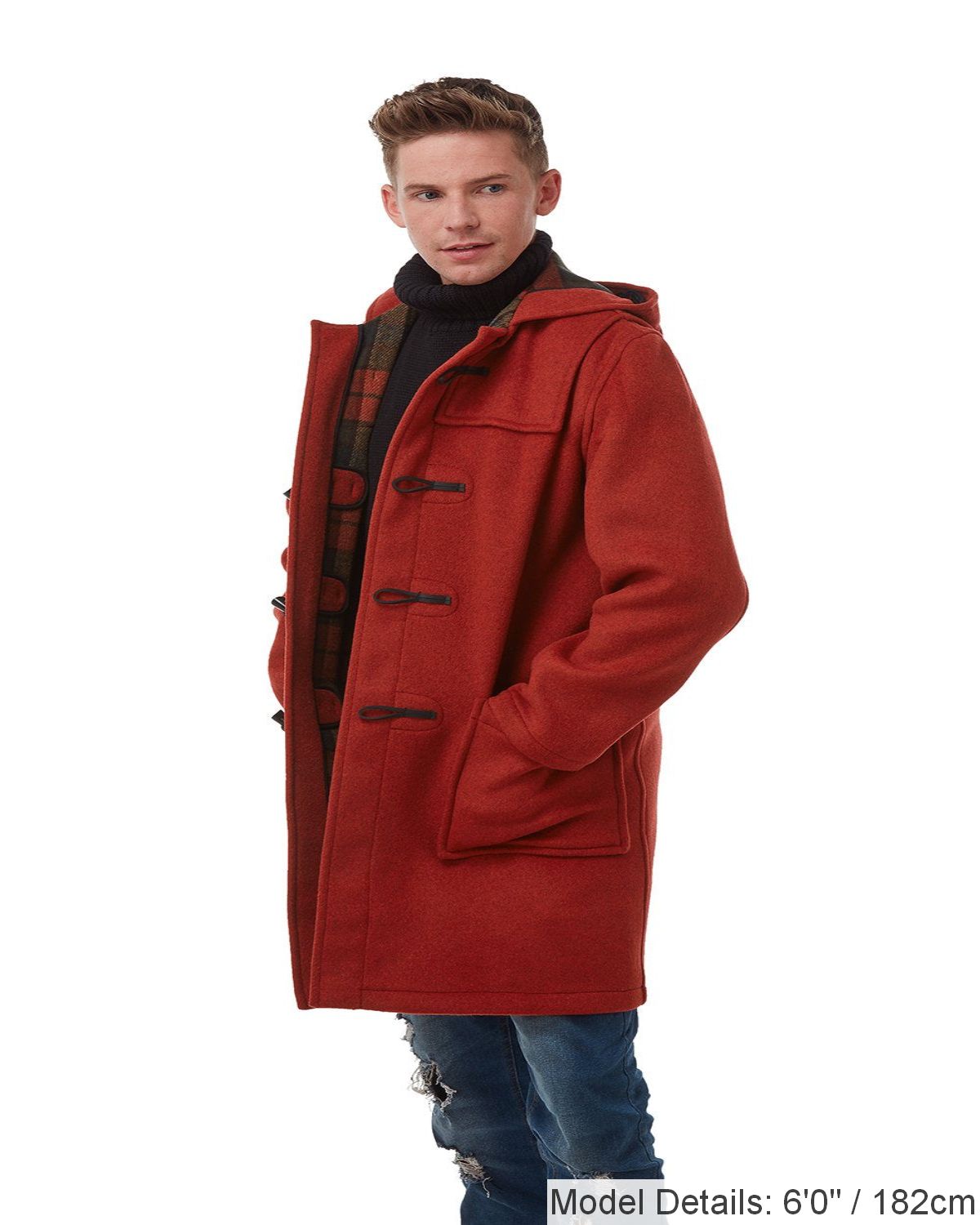 Mens Burnt Orange Classic Fit Original And Authentic Duffle Coat With Horn Toggles