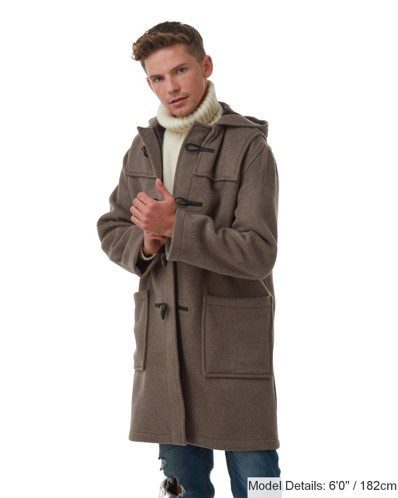 Mens Mushroom Classic Fit Original And Authentic Duffle Coat With Horn Toggles