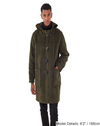 Mens Olive Classic Fit Original And Authentic Duffle Coat With Horn Toggles