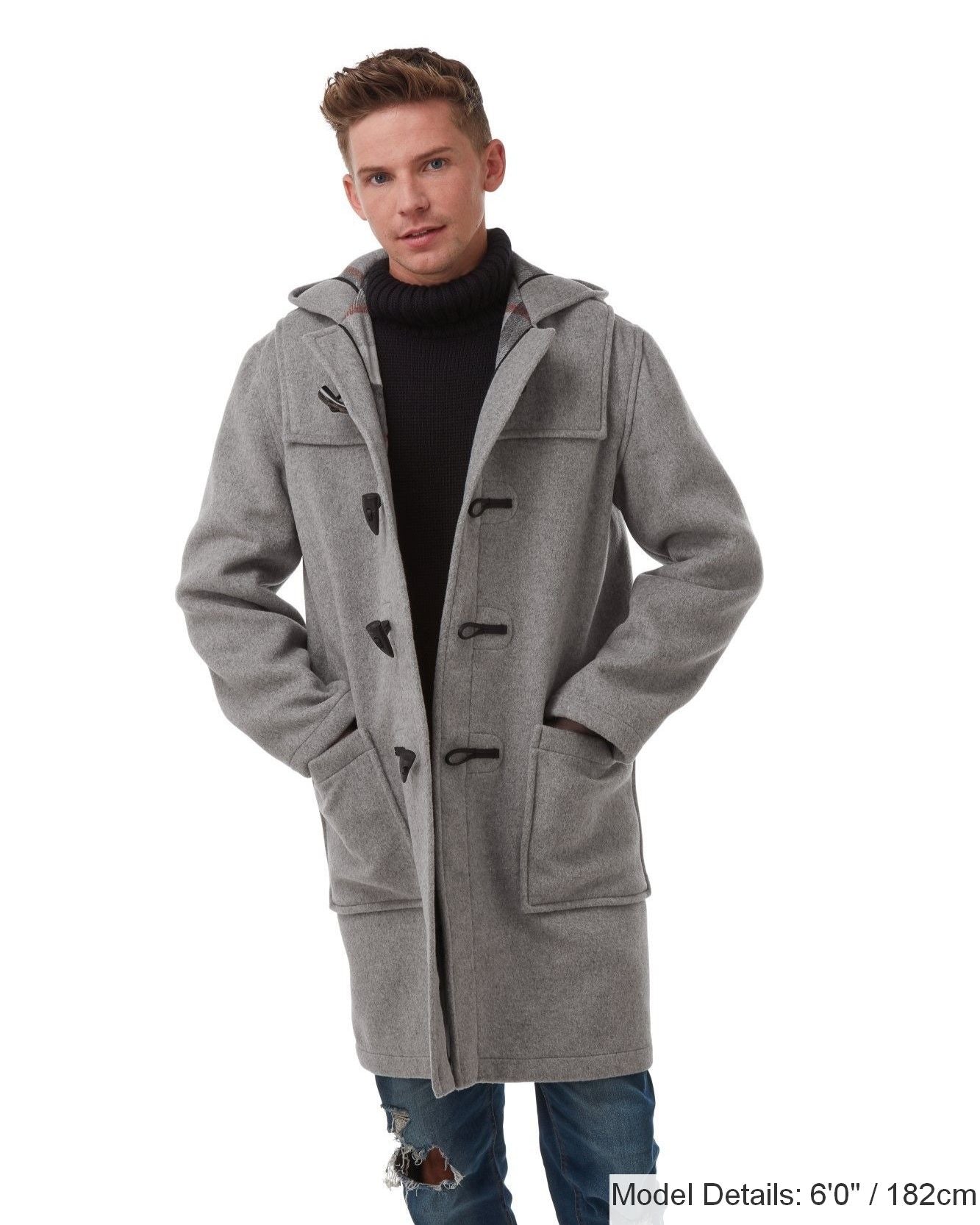 Mens Pearl Grey Classic Fit Original And Authentic Duffle Coat With Horn Toggles