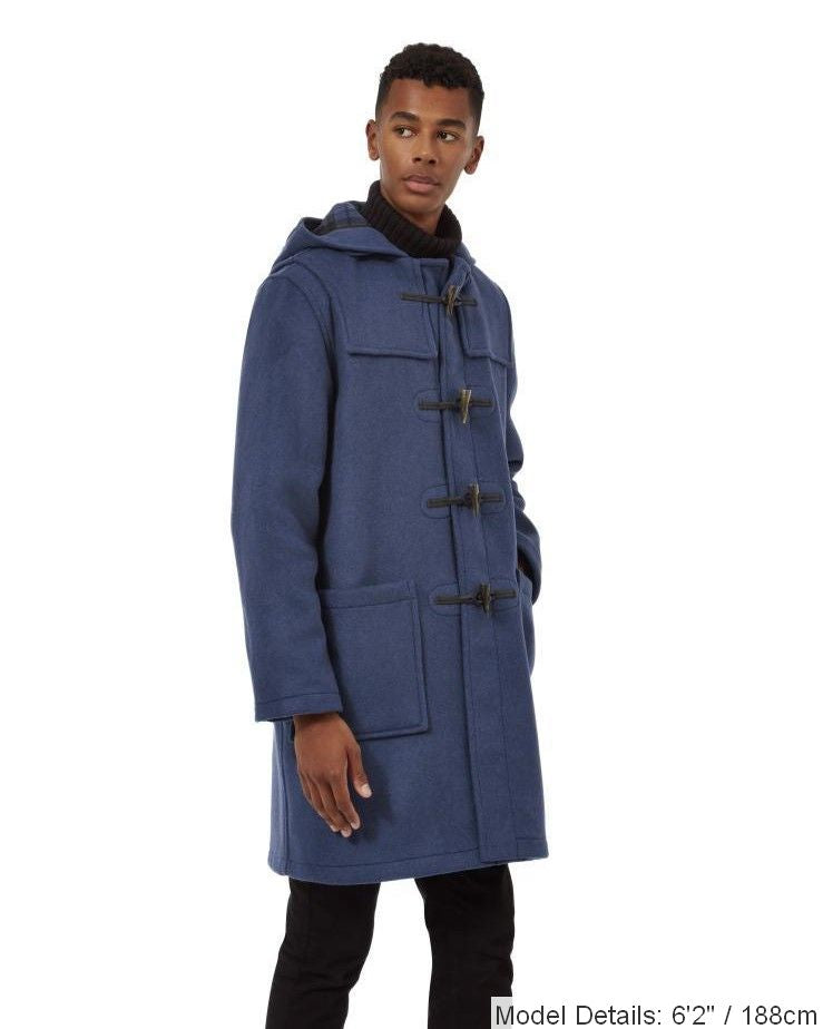 Mens Royal Blue Classic Fit Original And Authentic Duffle Coat With Horn Toggles