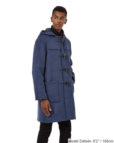 Mens Royal Blue Classic Fit Original And Authentic Duffle Coat With Horn Toggles