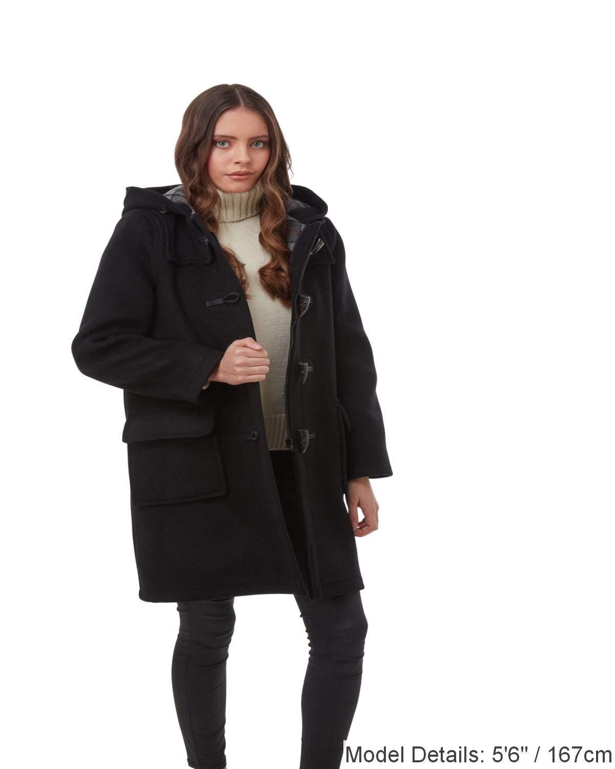 Woman's Black Original Classic Fit Duffle Coat With Horn Toggles