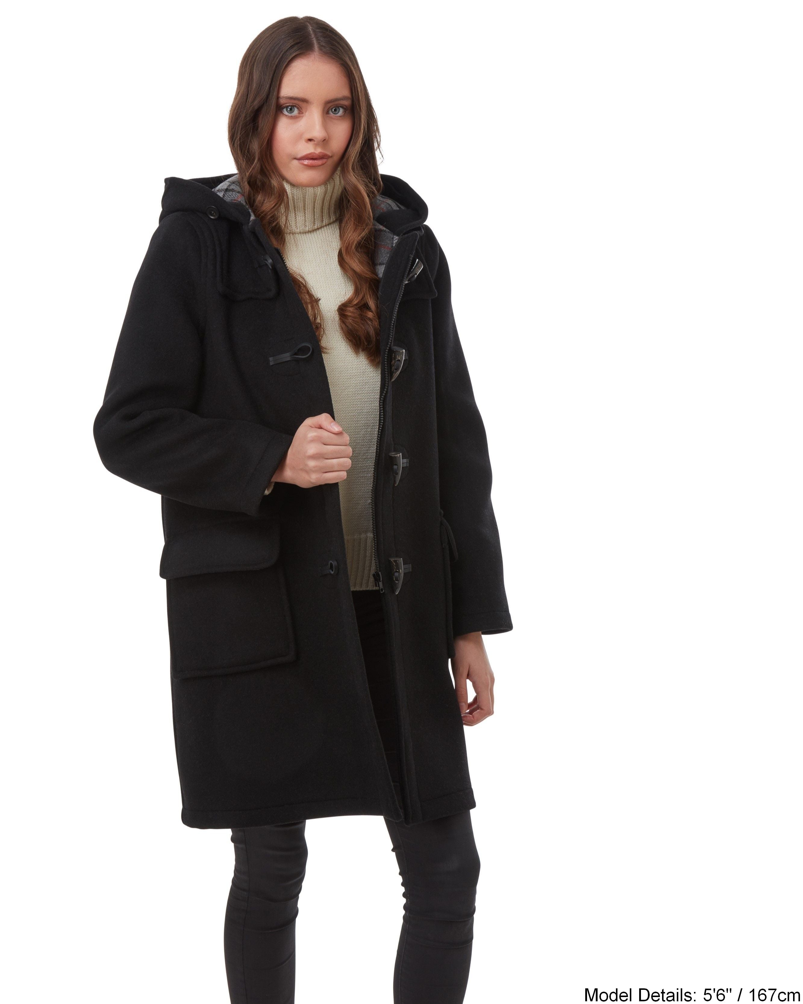 Woman's Black Original Classic Fit Duffle Coat With Horn Toggles