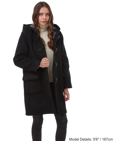 Woman's Black Original Classic Fit Duffle Coat With Horn Toggles