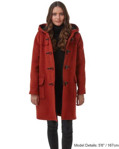 Woman's Burnt Orange Original Classic Fit Duffle Coat With Horn Toggles