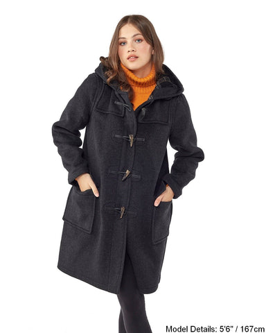 Woman's Charcoal Original Classic Fit Duffle Coat With Horn Toggles