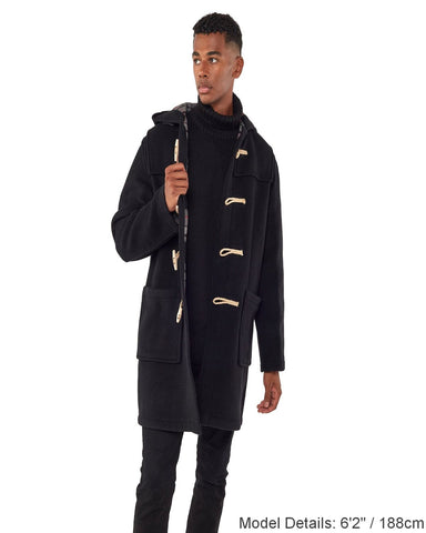 Mens Black Classic Fit Original And Authentic Duffle Coat With Wooden Toggles