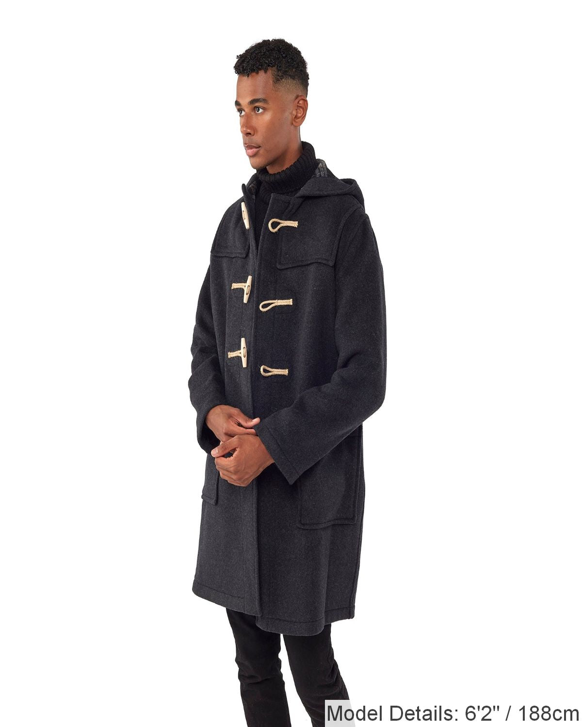 Mens Charcoal Classic Fit Original And Authentic Duffle Coat With Wooden Toggles