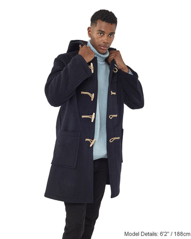 Mens Navy Classic Fit Original And Authentic Duffle Coat With Wooden Toggles