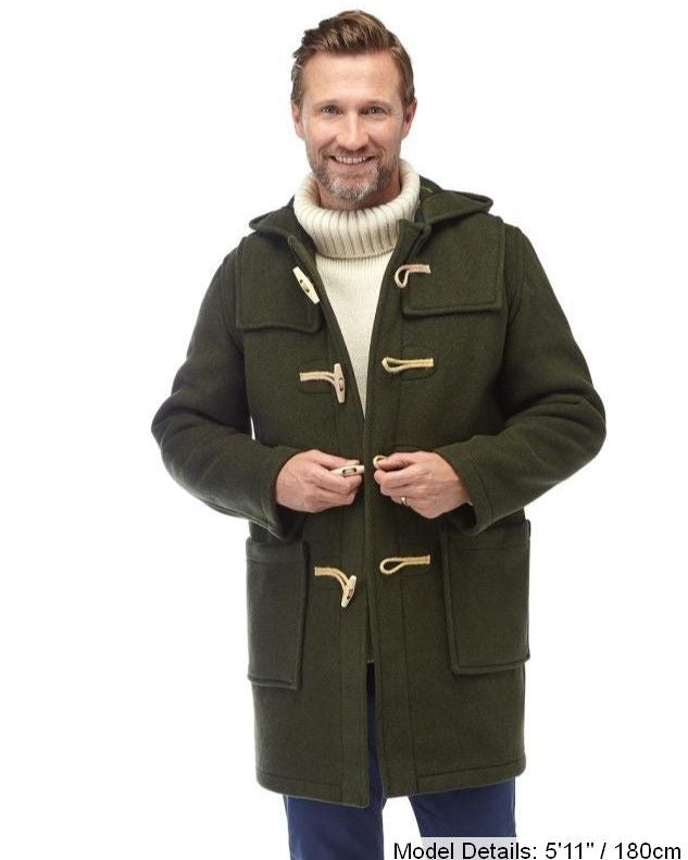 Mens Olive Classic Fit Original And Authentic Duffle Coat With Wooden Toggles