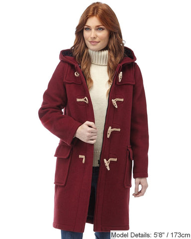 Women's Burgundy Original Classic Fit Duffle Coat with Wooden Toggles