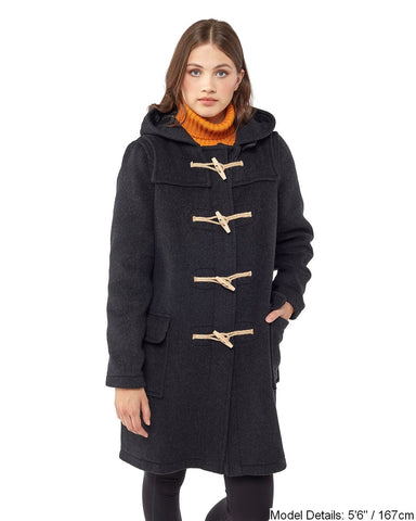 Women's Charcoal Original Classic Fit Duffle Coat with Wooden Toggles