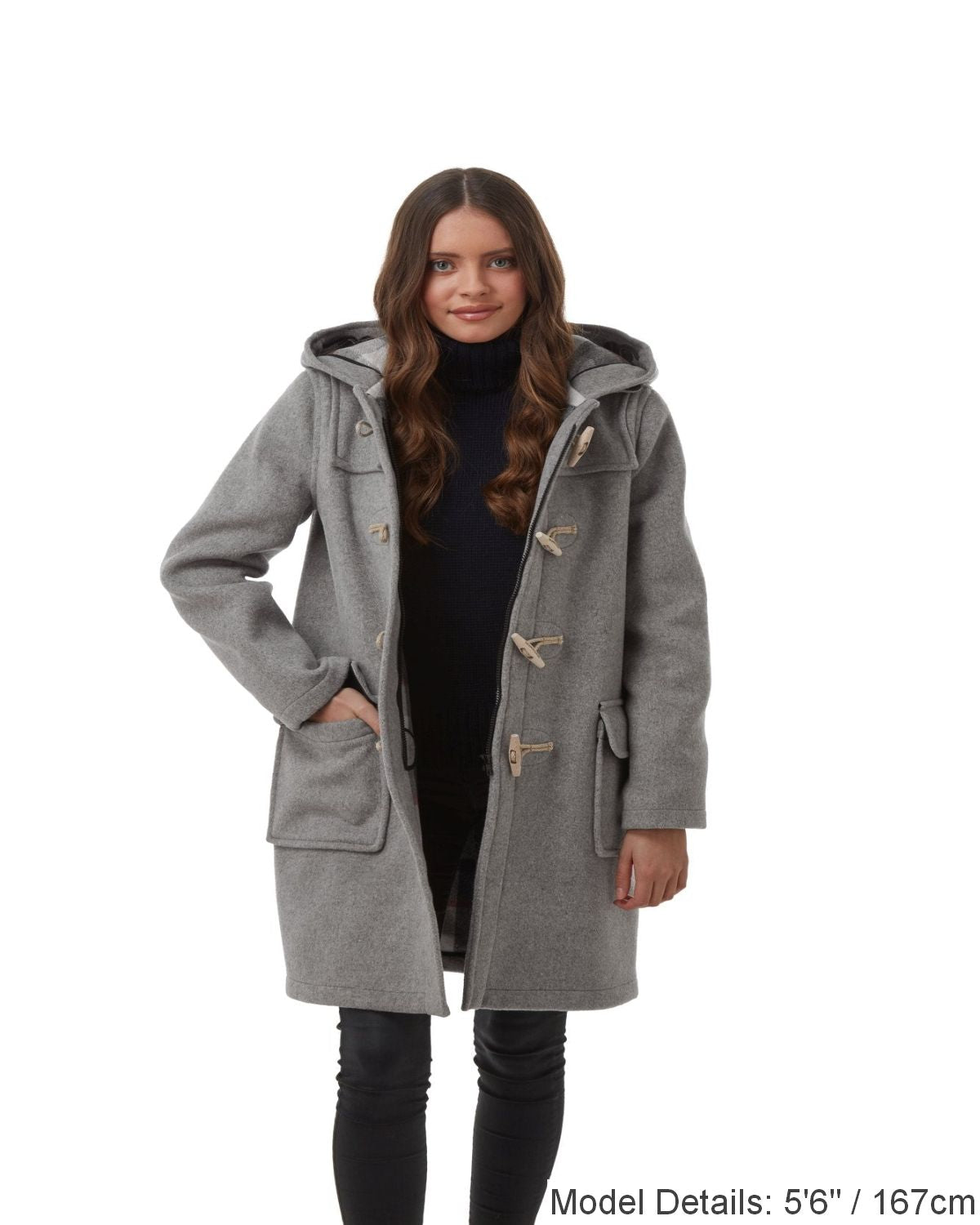 Women's Pearl Grey Original Classic Fit Duffle Coat with Wooden Toggles