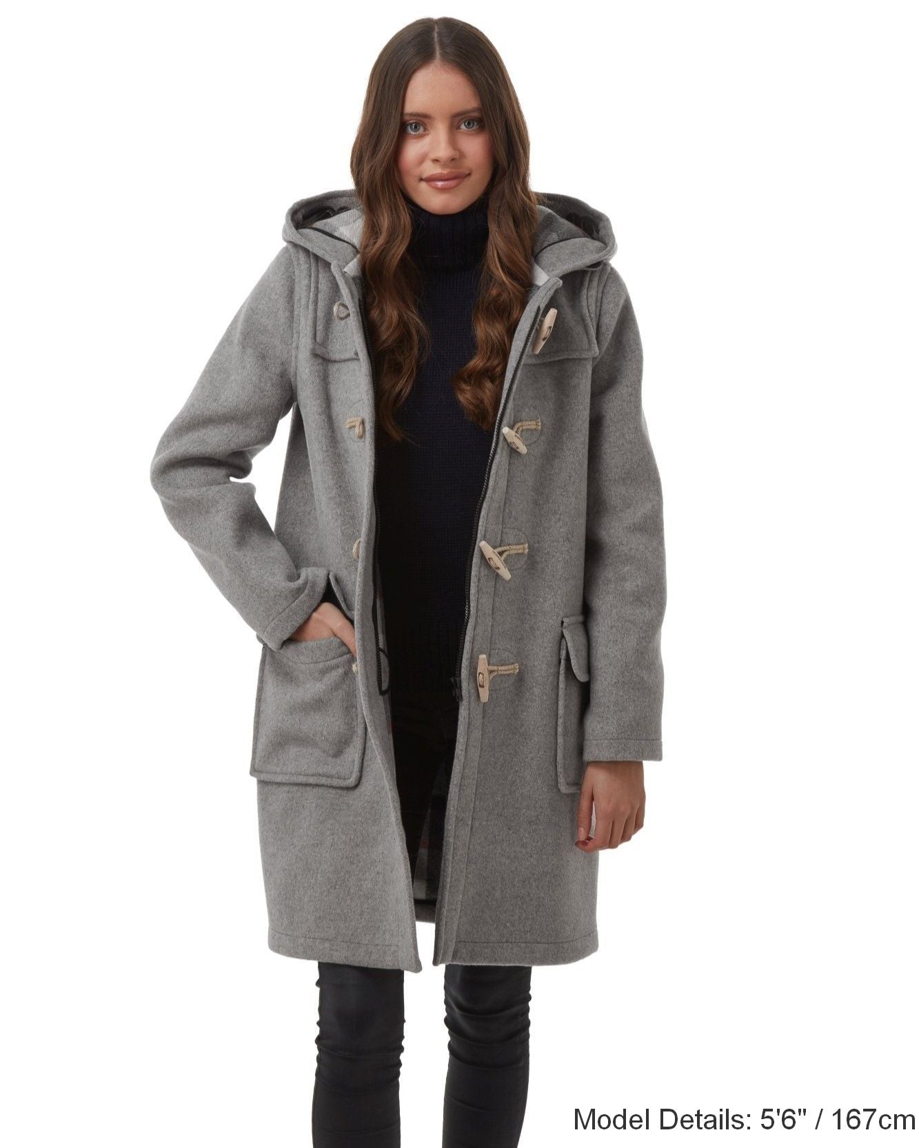 Women's Pearl Grey Original Classic Fit Duffle Coat with Wooden Toggles