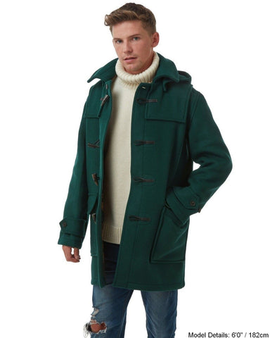 Men's British Racing Green London Custom Fit Convertible Duffle Coat, With Original Removable Hood And Horn Toggles