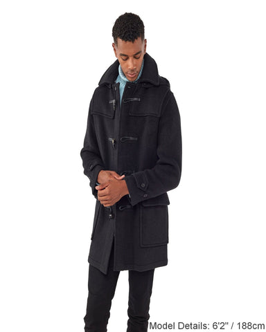 Men's Charcoal London Custom Fit Convertible Duffle Coat, With Original Removable Hood And Horn Toggles