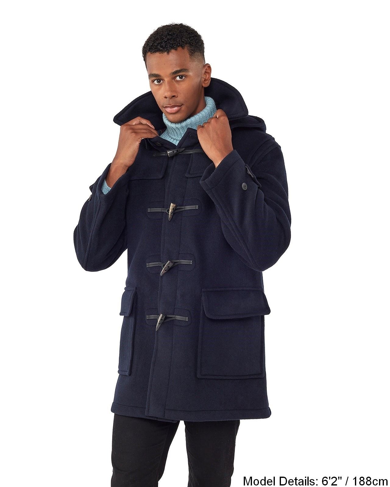 Men's Navy London Custom Fit Convertible Duffle Coat, With Original Removable Hood And Horn Toggles